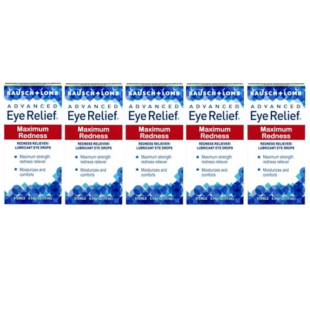 5 Pack - Advanced Eye Relief Maximum Redness, Redness Reliever Lubricant Eye Drops from Bausch & Lomb, for Dry Eyes & Redness Relief, 0.5 Fl Oz (15 mL)