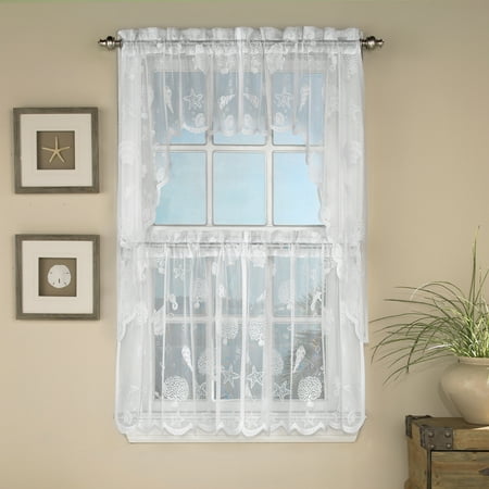 Reef Marine Knitted Lace Kitchen Curtains 24 36 Tier Pair 38