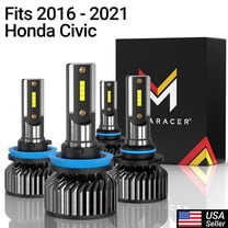 Mega Racer 2016-2021 Honda Civic H11 9005 LED Headlight Bulb 4 PACK - 6000K Bright White 12V 60W 16000LM - High & Low Beam Replacement Car Bulbs