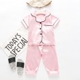 thumbnail image 2 of FYDUU Toddler Baby Boys Girls Pajamas Satin Silk Pajama Sets Short Sleeve Button Down Shirt Tops + Long Pants Sleepwear Outfits Loungewear Set Nightwear 3-4 Years, 2 of 4