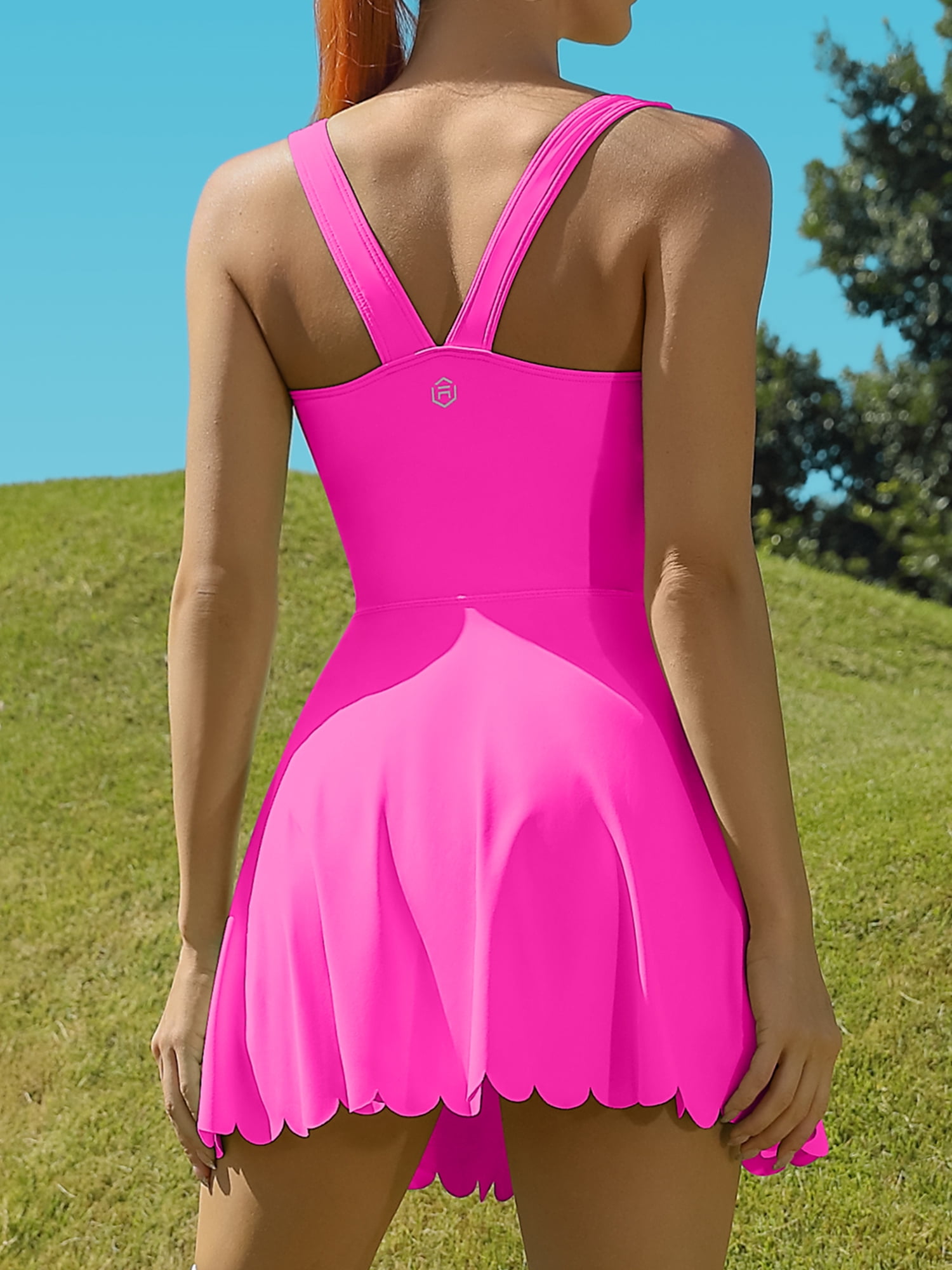 Sociala Womens Workout Athletic Golf Dresses Scallped Trim Tennise Dress with Shorts and Pockets