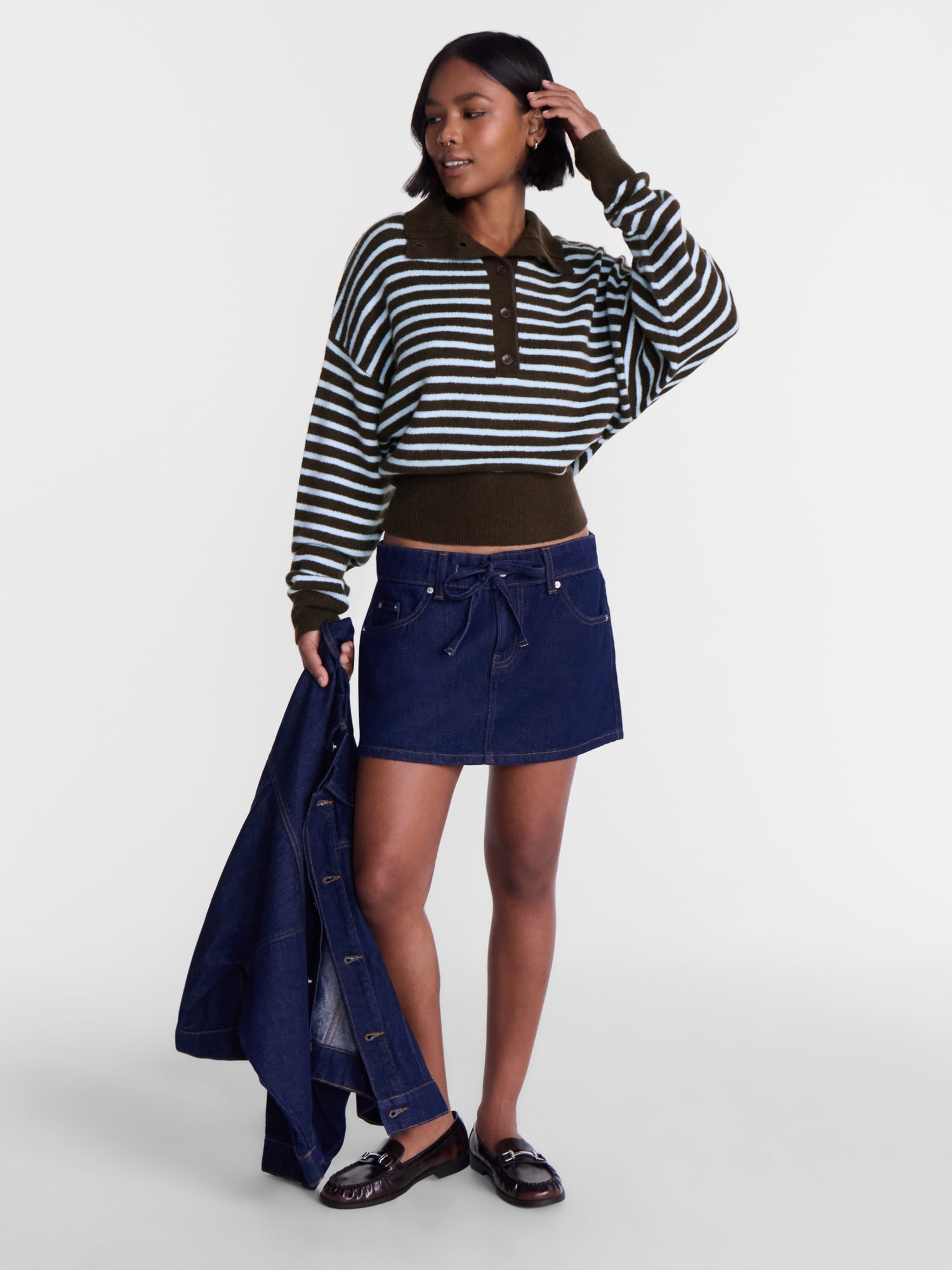 No Boundaries Rugby Collared Sweater, Lightweight, Women's and Women's Plus XXS-4X