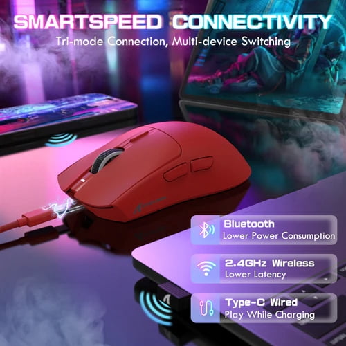 ATTACK SHARK X1 Tri-mode Gaming Mouse with Touchpad RGB Charging Dock PAW3395PRO Gaming Sensor, BT/2.4G Wireless/Wired, 6 Adjustable DPI up to 40000, Omron Optical Microswitches
