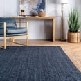 thumbnail image 3 of 5x7 Ft Navy Blue Jute Area Rug, Hand-Woven, Reversible, Farmhouse Boho Style, Durable & Pet-Friendly Rug for Living Room, Dining Room, and Bedroom, 3 of 5
