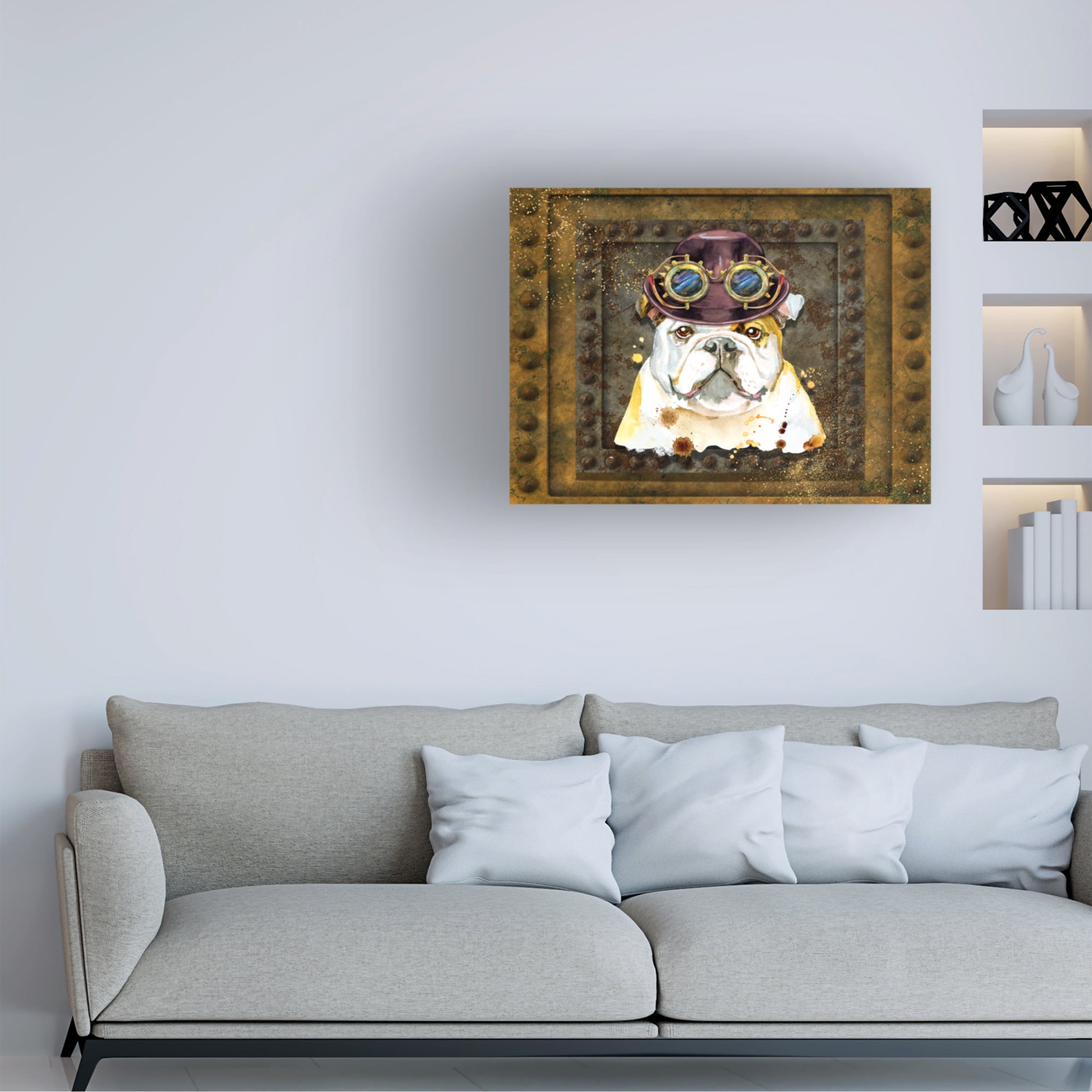 Canvas Wall Art - Tina Mitchell 'Steampunk Bulldog' Wall Art for Living Room, Bedroom, or Office Décor by Trademark Fine Art - 24 x 24 Inches