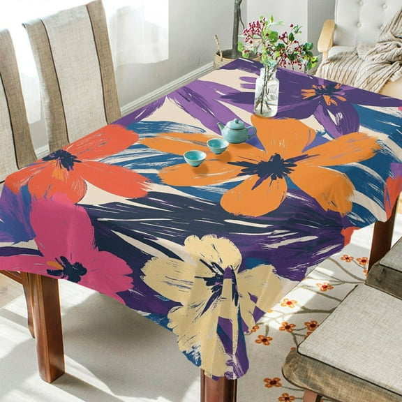 Yayeee Tablecloths for Rectangular Tables 54 x 54 inch Party Table Cover, Colorful Painted Flowers Pattern