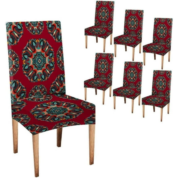Boho Chair Covers Removable Set of 6,Dining Room Chair Covers Set of 6 Parson Chair Slipcover Removable Washable Chair Protector for Home,Restaurant,Banquet,Tribal Art Boho Seamless Pattern