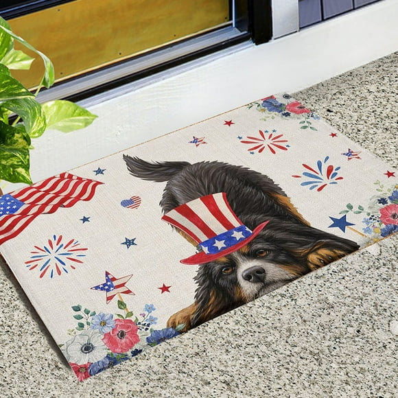 TopLLC Patriotic Welcome Doormat Retro American Flags Door Mat With Slip Resistants Rubber Vintage Linen Floor Mat For 4th Of July Independence Day Indoor Outdoor Home floor mats