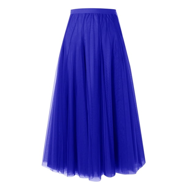 Falda ancha de color liso con corte en A y vuelo amplio para mujer - Tejido de red - Tallas S/M/L/XL