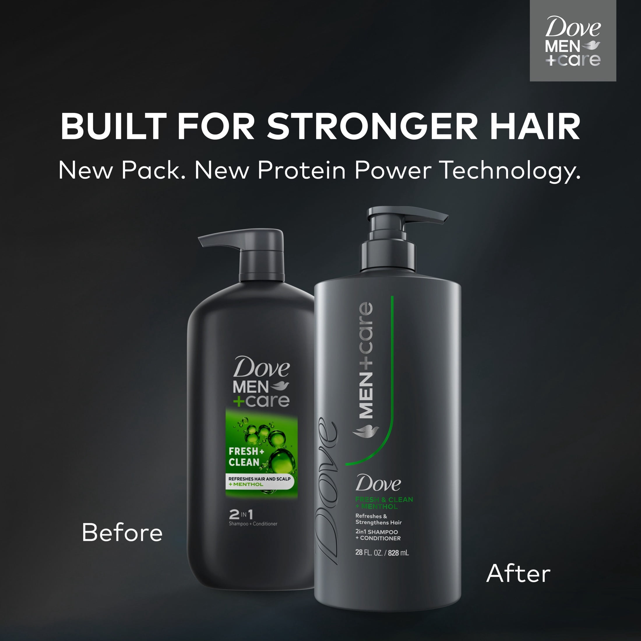 (4 pack) Dove Men+Care Shampoo for Hair Refreshing & Strengthening, Fresh + Clean with Menthol, 28 fl oz