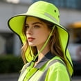 thumbnail image 2 of High Visibility Reflective Sun Hat with Neck Flap Wide Brim Work Safety Boonie Hats Adjustable Bucket Cap for Men Women, 2 of 6