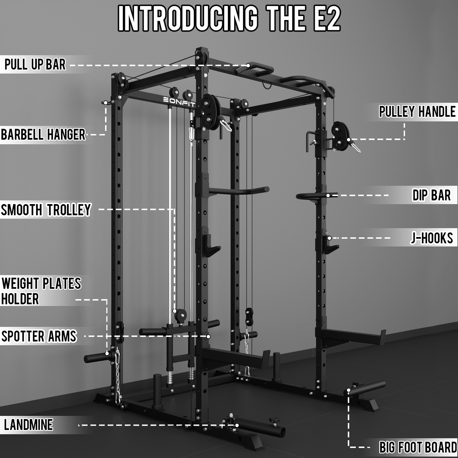 Eonfit E2 Power Cage，1500LB Squat Rack with Cable Crossover System.Multi-Function Power Rack for Home Gum.All-in-One Squat Rack with More Training Attachments