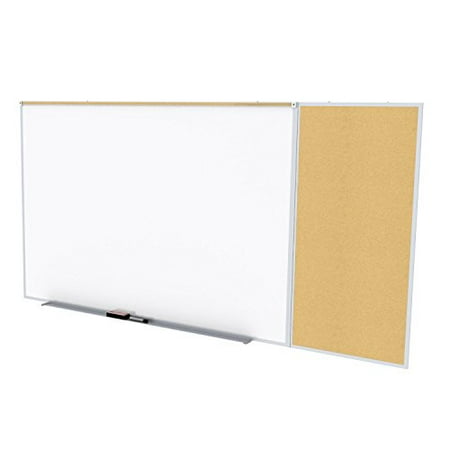 Usa Natural - Ghent Style C 4 x 10 Feet Combination Board, Porcelain Magnetic Whiteboard and Natural Cork Bulletin Board , Made in the USA