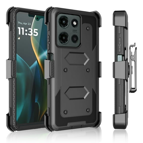 Tekcoo for Motorola Moto G 5G 2025 Case with [Built-in Screen Protector], Military Grade Shockproof Rugged Phone Case with Belt-Clip Holster & Kickstand Heavy Duty Cover for Moto G 5G 2025 - Black