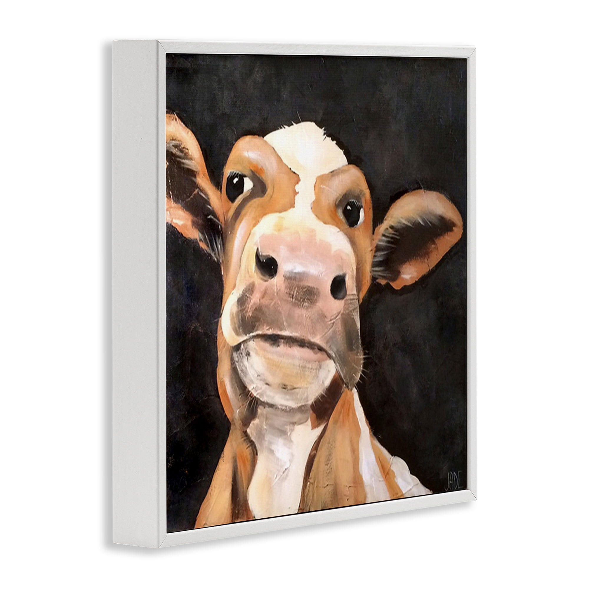 Stupell Industries Country Cow on Black Animals & Insects Painting White Framed Art Print Wall Art, 12 x 12
