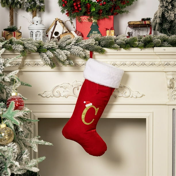 Calcetines navideñas Red Velvet Alphabet - Calcetines navideños personalizados de 26 letras para decoración de chimenea, regalo festivo