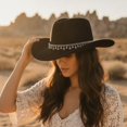 thumbnail image 6 of Slccxzc Vintage Western Cowboy Hat with Rhinestone Tassel, Wide Brim Country Concert Headwear, 6 of 7