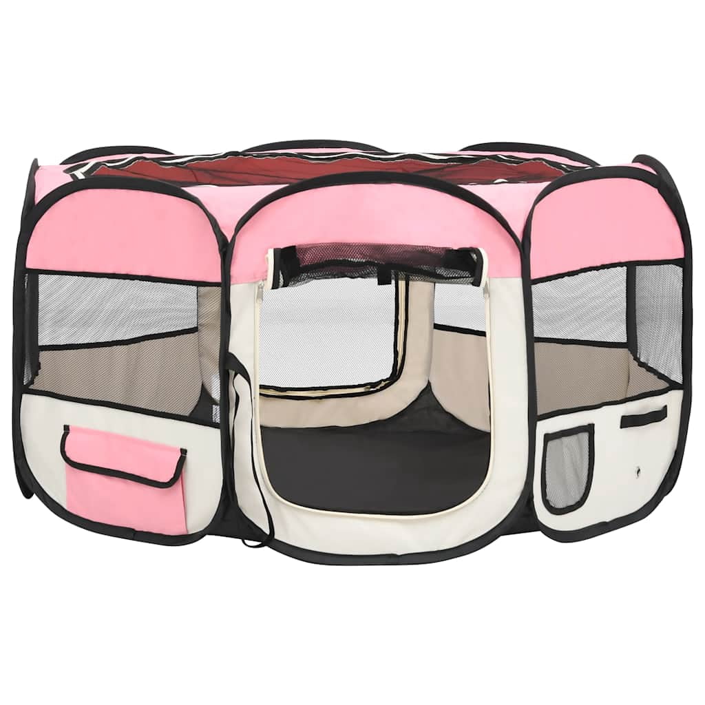 vidaXL Foldable Dog Playpen with Carrying Bag Black 57.1"x57.1"x24"