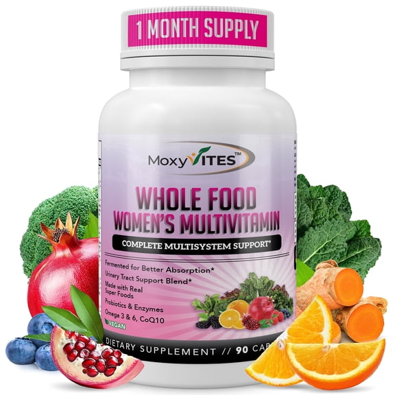 MoxyVites Women's Multivitamin with Iron, Methylated, whole Food, Probiotics, 44 Fermented Nutrients,  Vegan, 90 Count