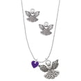 thumbnail image 1 of Delight Jewelry Acrylic 5/16" Purple Heart Silver tone Guardian Angel Charm Necklace and Stud Earrings, 1 of 4