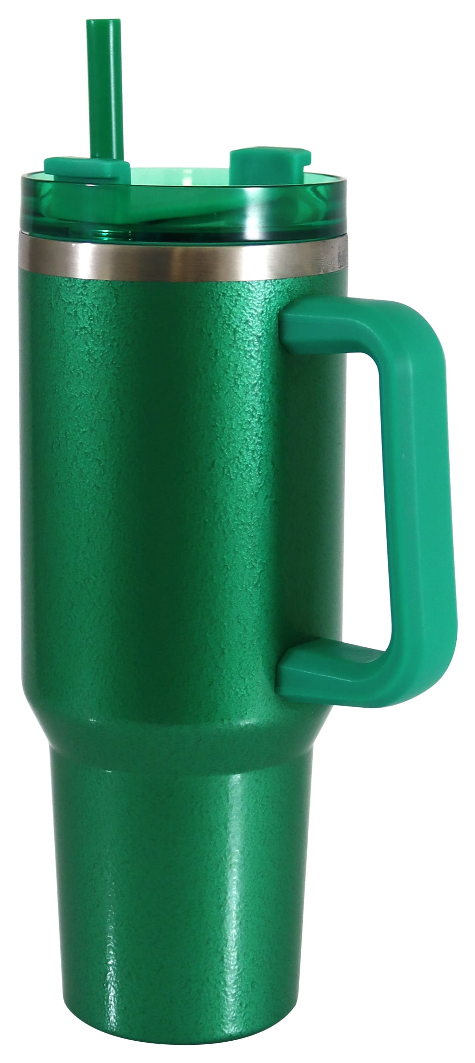 Mainstays 40 oz Stainless Steel Tumbler with Straw and Handle, Double Wall Insulated, Green Hammertone