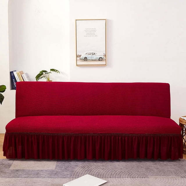 Xiao Hua Funda de sofá elástica para sala de estar, color rojo, sencilla y lavable, con falda, de 190 a 210 cm.