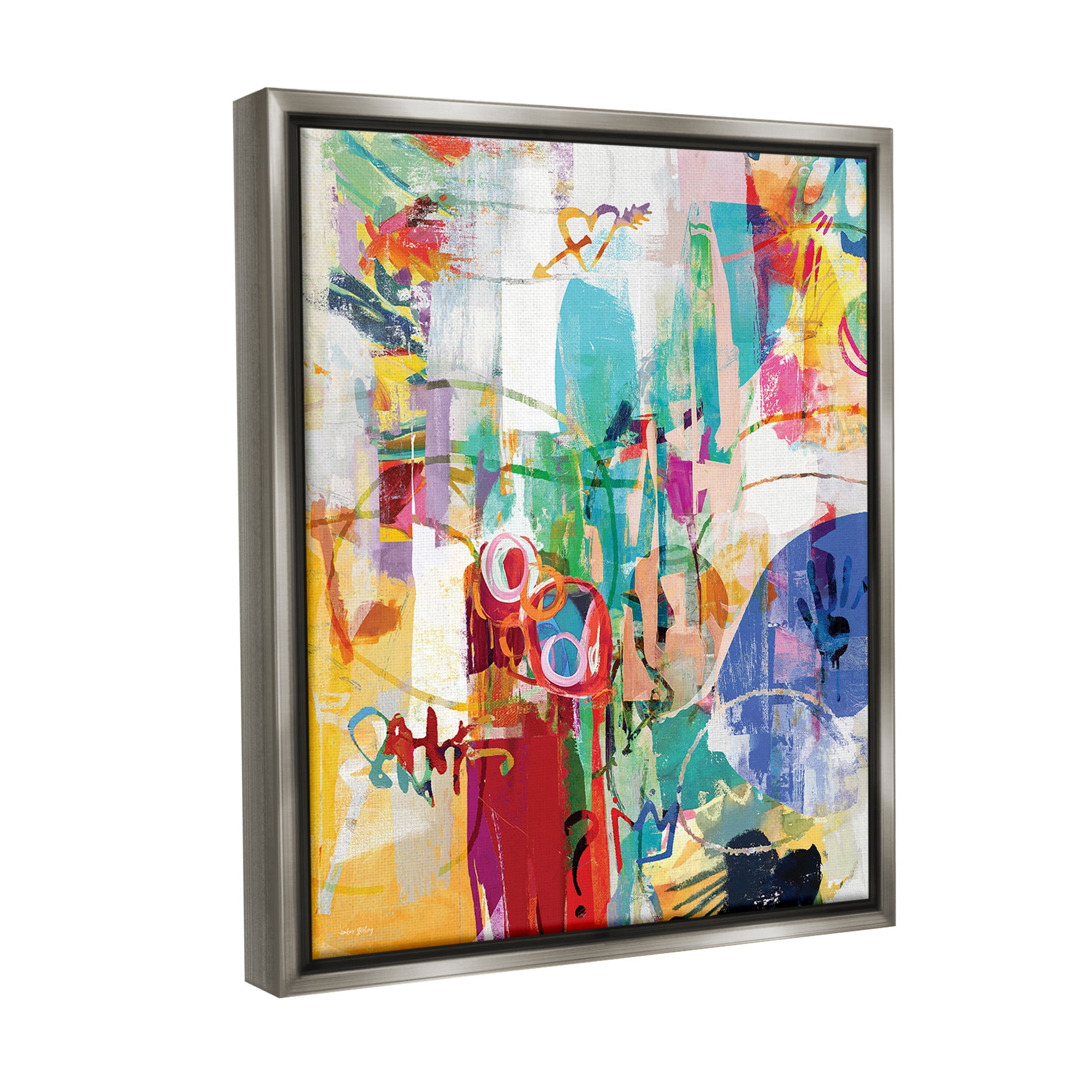 Stupell Industries Expressive Collage Abstraction Abstract Painting Gray Floater Framed Canvas Art Print Wall Art, 25 x 31