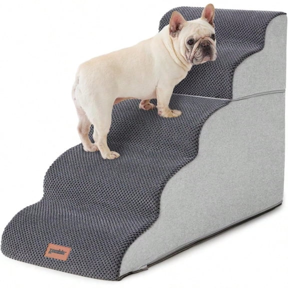 Dog Stairs Ramp for High Beds Up to 25 H - 5 Steps Pet Stairs for Couch 35D Foam Dog Steps for Small to Large Dogs with Non-Slip Bottom Grey