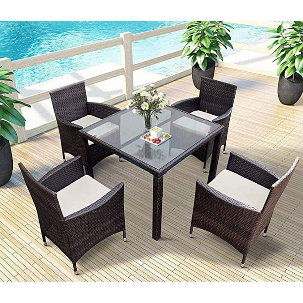 Outdoor Patio Dining Set 5 Piece Wicker Furniture Rattan Table And Chairs Conversation For Garden Balcony Poolside Backyard Brown Beige Cushion W9374 Com - Brown Wicker Outdoor Patio Dining Set Outdoor Patio Dining Set 5 Piece Wicker Furniture Rattan Table And Chairs Conversation For Garden Balcony Poolside Backyard Brown Beige Cushion W9374 Com - Brown Wicker Outdoor Patio Dining Set