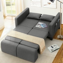 SEJOV 6-in-1 Convertible Sofa Bed, 58" Loveseat Sleeper Sofas with Pull Out Couch Bed, Removable Backrest, Storage Pockets and 2 Pillows, Modern Folding Linen Futon Couch for Small Spaces, Gray