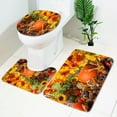 thumbnail image 4 of Thanksgiving Pumpkin Bathroom Four-Piece Set with Shower Curtain,Bathroom Mat,U-Shaped Rug,Toilet Lid Cover,Happy Thanksgiving Shower Curtain Set with 12pcs Hooks Accessories for Bathroom, 4 of 6
