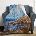 thumbnail image 4 of Lighthouse Sunrise Coast Scenery Pale Blue Tan Blanket for Bed Throw Blanket for Women, Men And Kids Super Soft Plush Blanket Throw, Print Blanket, Blanket for Kids, 4 of 8