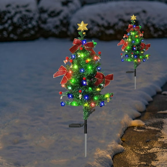 Sunshinehomely Solar Christmas Tree Lights Decorations Outdoor Waterproof Solar Xmas Tree Lights Multicolor LED Christmas Lights for Outside Pathway Lawn Garden Yard Decor