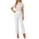 thumbnail image 2 of Blusa de cuello alto con botones y volantes para mujer INSPIRE CHIC, de manga corta, color beige, 2 of 6
