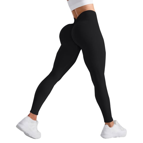 Duoif Women's High Waisted Yoga Pants Slim Fit Quick Drying Leggings Hip Lifting Texture Fitness Pants Womens Bottoms Black L