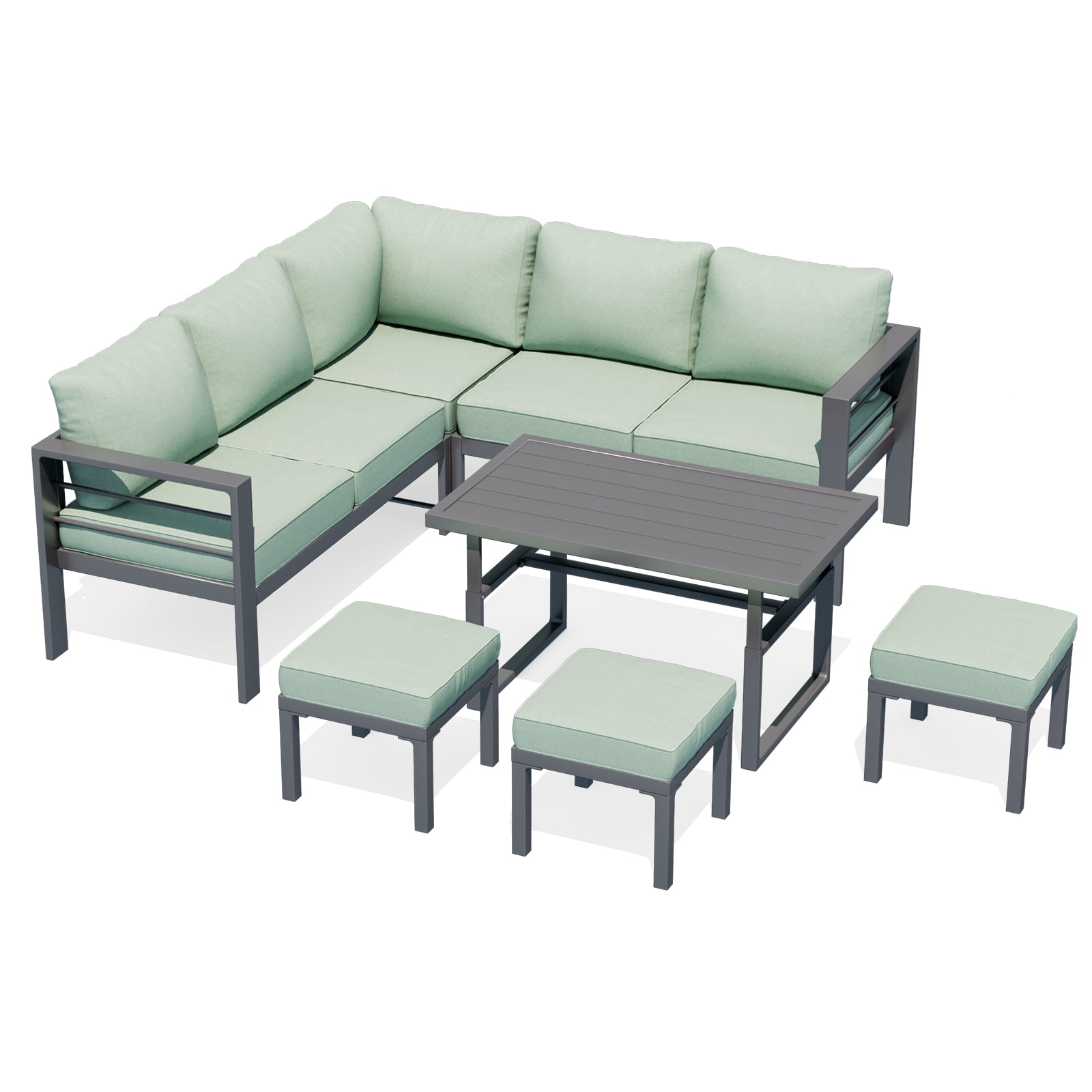 AECOJOY Patio Furniture Set with Fire Pit Table,Aluminum Outdoor Furniture Sets Clearance Metal Patio Sets on sale, Outdoor Conversation Sets, Green