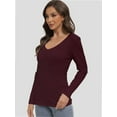 thumbnail image 4 of Womens Fall Deep V Neck Long Sleeve Shirts Modal Slim Fit Basic Tee Tops, 4 of 6