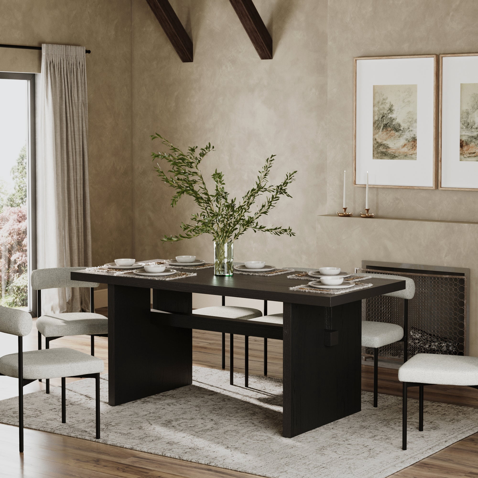 Nathan James Briggs Modern Dining Table for 6, Small Rectangle Dining Table, 6-Person Black Dining Table,  Solid Wood Modern Dining Table in Black Oak