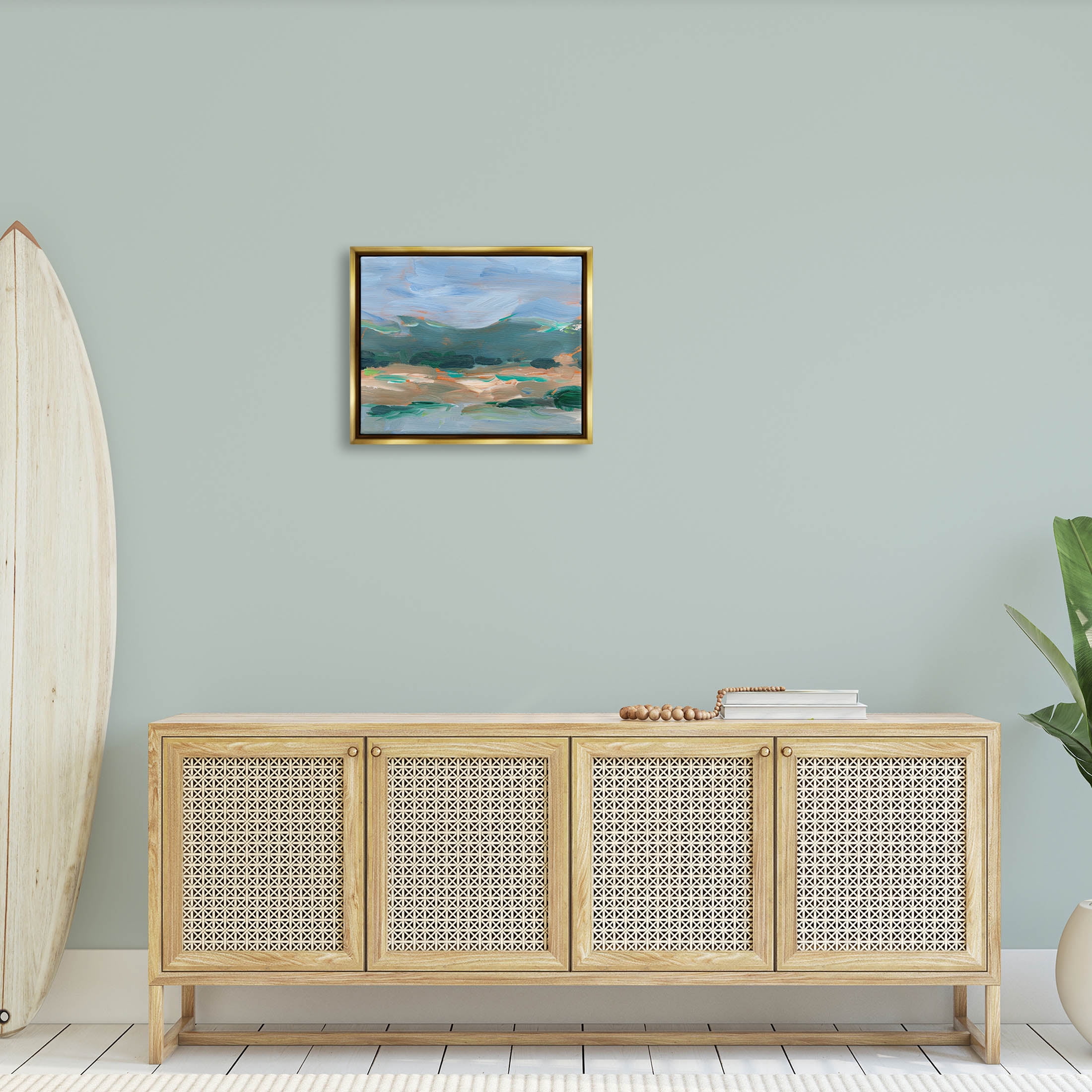 Abstract Landscape Blue Sky Scenery Landscape Painting Metallic Gold Framed Art Print Wall Art
