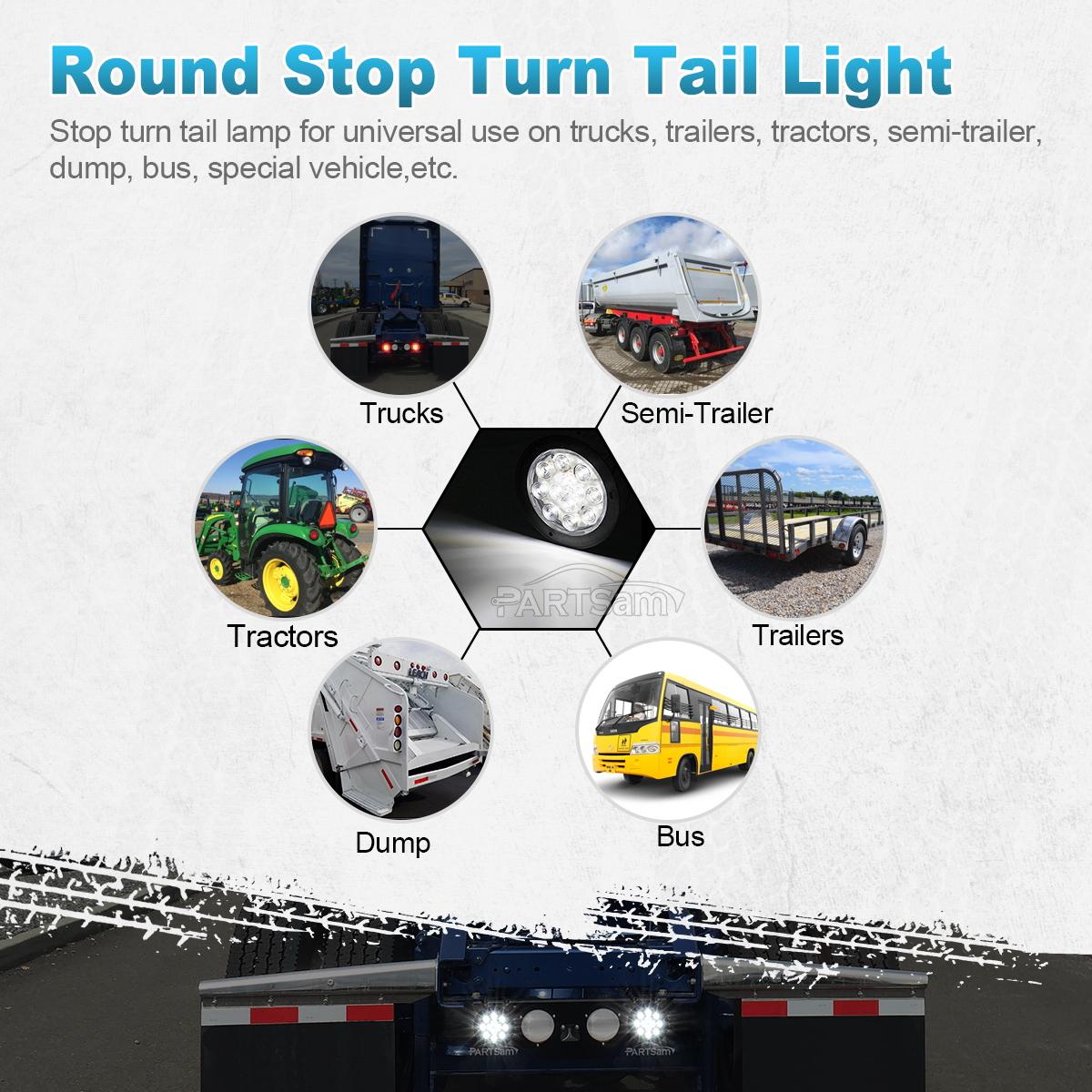 Partsam 2PCS 4" Waterproof Backup Reverse Light Flange Mount 12 LED Truck Trailer RV White