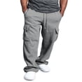 thumbnail image 1 of Men Fleece Sweatpants Cargo Trousers Drawstring Athletic Gym Workout Running Pants with Pocket Black XL, 1 of 5
