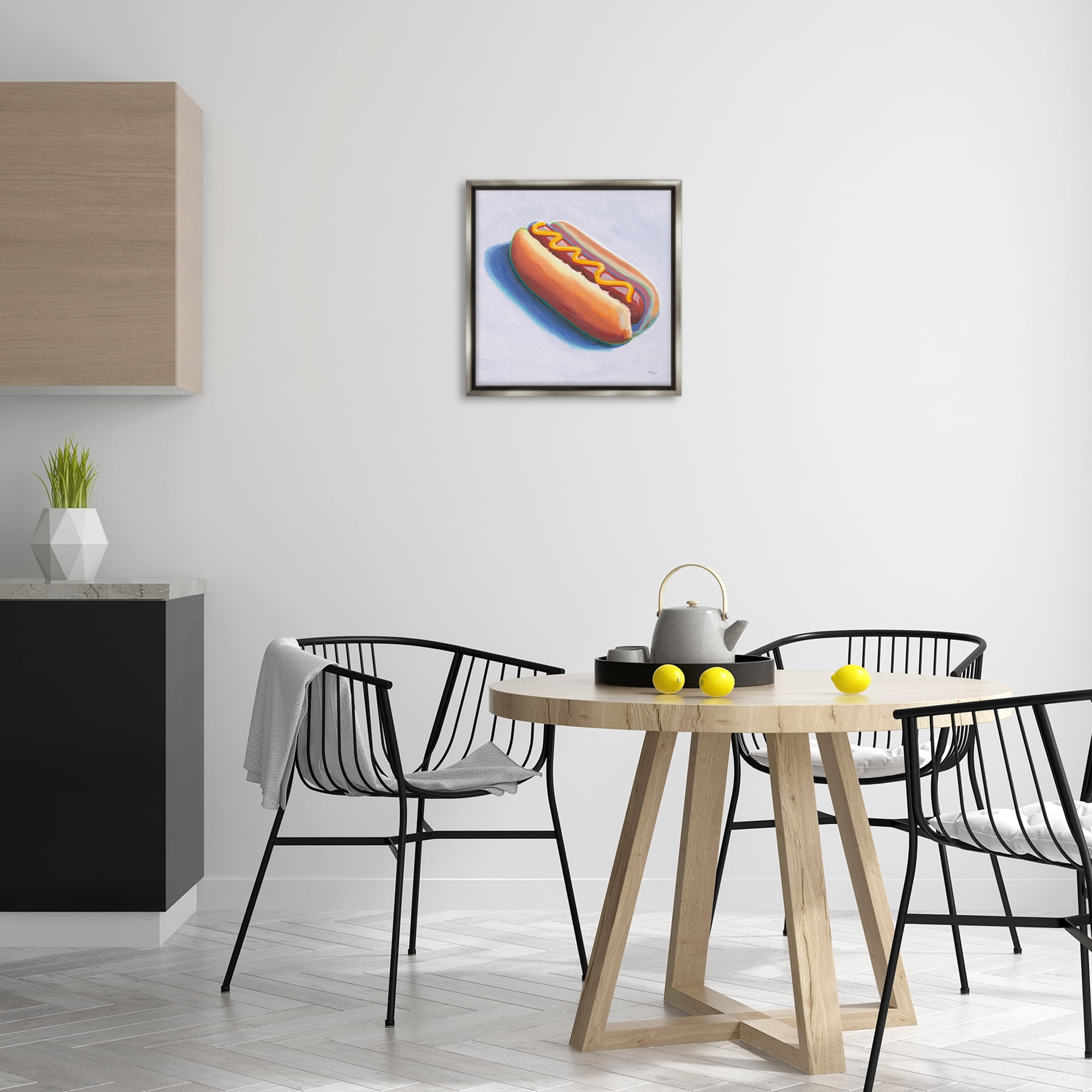 Stupell Industries Hot Dog with Mustard Food & Beverage Painting Gray Floater Framed Canvas Art Print Wall Art, 18 x 18