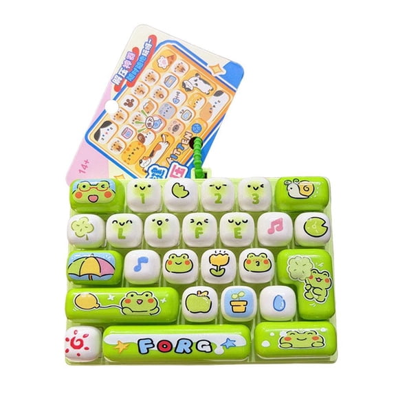 26-Key Keyboard Fidget Toy with Keychain, Cute Animal Diary Finger Clicker Toy for Desk School Travel, 5.31 x 3.86 in