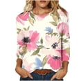 thumbnail image 3 of DDAPJ pyju Boho Floral Tops for Women 2026 Trendy 3/4 Sleeve Dressy Casual Shirts Loose Fit Work Blouses Graphic Tees Comfy Summer Beach Outfits Light Pink S, 3 of 6