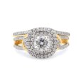 thumbnail image 2 of 5MM Cushion & Round Cut Lab Created Moissanite Diamond Double Halo Split Shank Engagement Bridal Ring Set In 14K Yellow Gold(G-H Color,VVS1 Clarity,1 Cttw)-8.5, 2 of 8