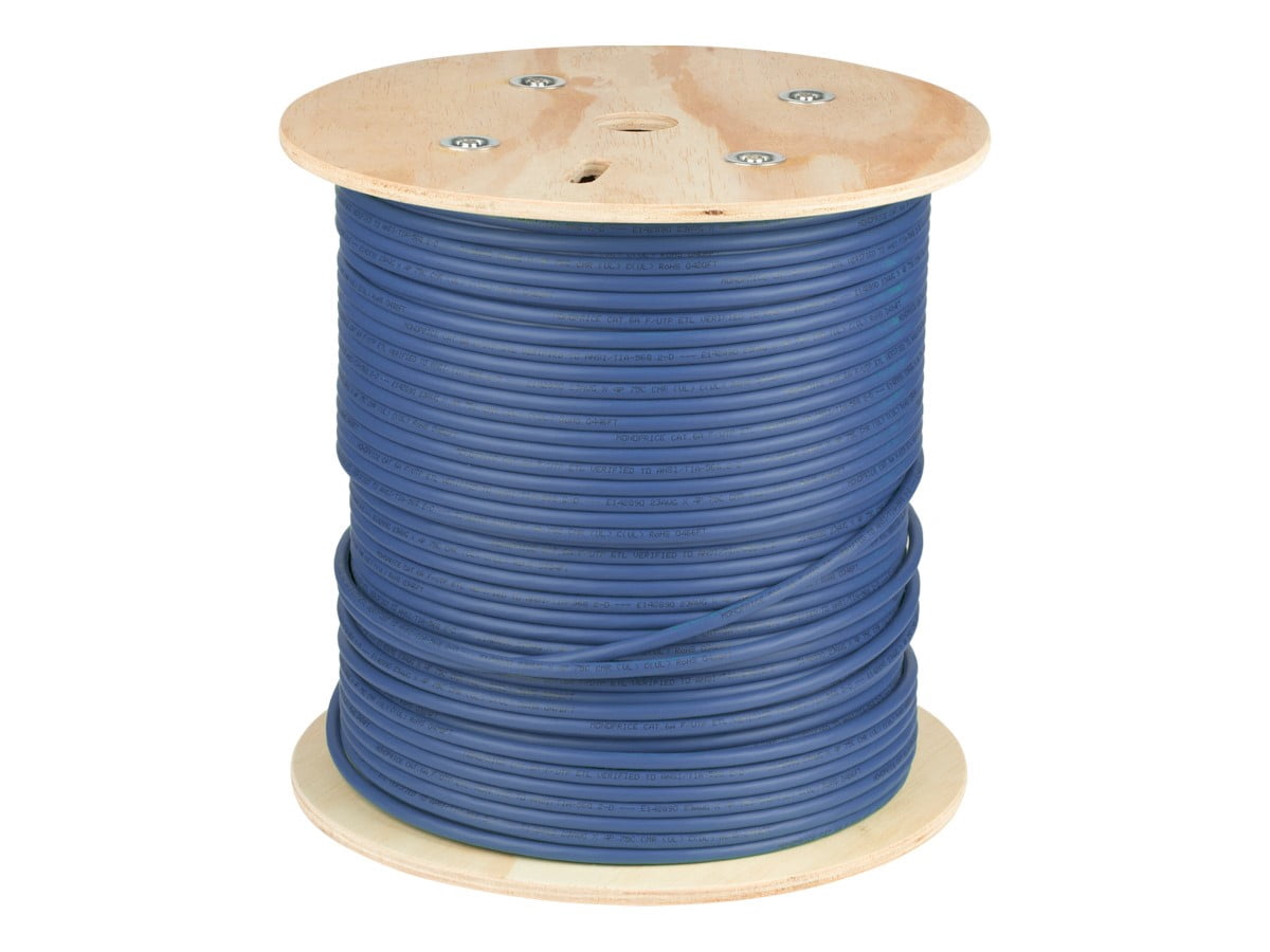 Monoprice Cat6A Ethernet Bulk Cable - 500 Feet - Blue, Solid, 550MHz, F/UTP, CMR, Riser Rated, Pure Bare Copper Wire, 10G, 23AWG, RoHS (UL) (TAA)