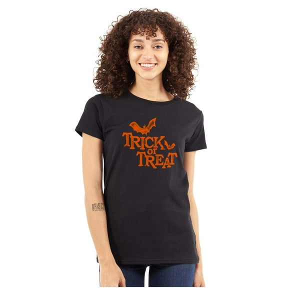 Happy Halloween Trick or Treat Bats Womens Fitted Plus Size Graphic Tee Brisco Brands 2X