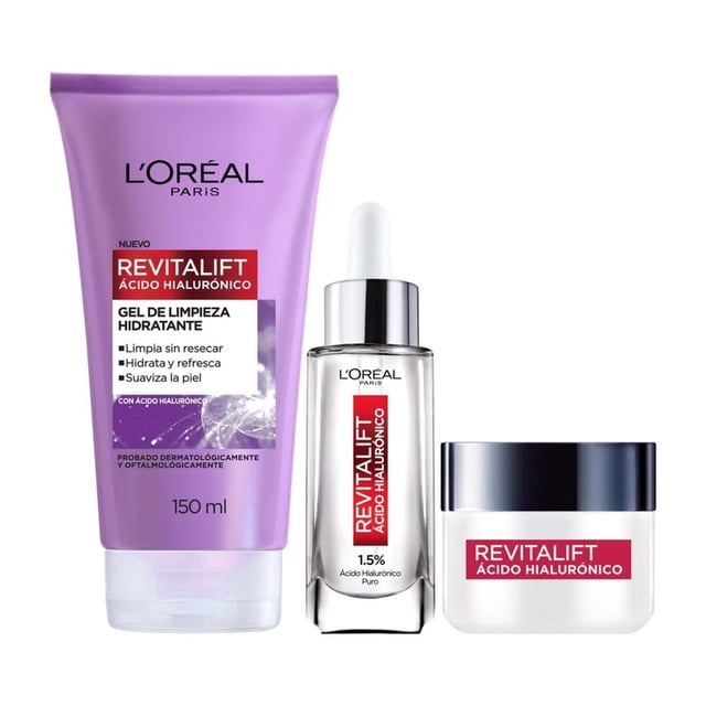 L'ORÉAL Paris Revitalift Ácido Hialurónico Kit (3 pzas) | Sérum, Gel Limpiador, Crema hidratante FPS L’Oréal Paris NA
