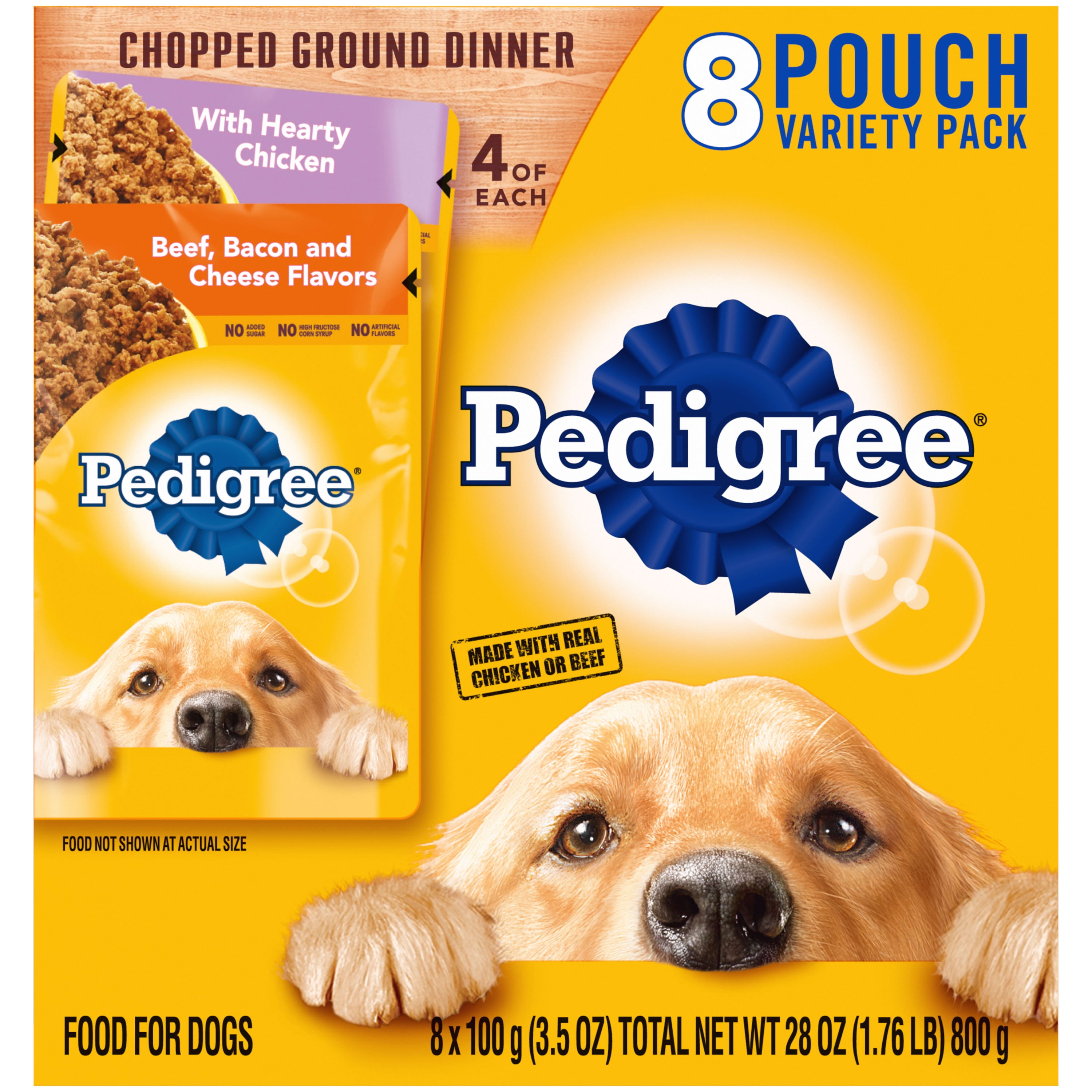 PEDIGREE CHOPPED GROUND DINNER Adult Soft Wet Meaty Dog Food Variety Pack, (8) 3.5 oz Pouches