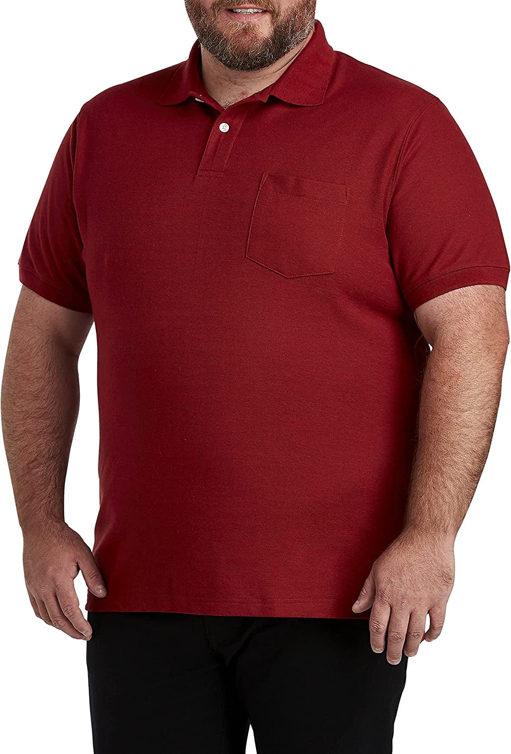 Harbor Bay by DXL Men's Big and Tall Pocket Piqué Polo Shirt, Red Pear